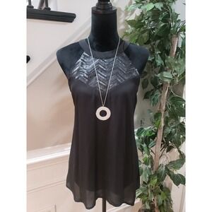 Paper Crane Women's Black Sequin Polyester Round Neck Sleeveless Top Blouse L